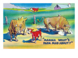 Buy Comic Cartoon - Red Calf Asking Mamma Cow Why Papa Bull is Mad at AllPosters.com