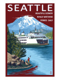 Ferry & Mount Rainier Scene - Seattle, Washington