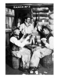 Men Dressed as Cowboys with Bottles of Whiskey, Pistols