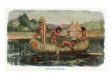 Native American Children in a Canoe