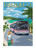 Bermuda - Pink Bus on Coastline