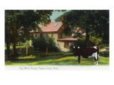 Buy Pigeon Cove, Massachusetts - View of the Witch House, Cow in Front Yard at AllPosters.com