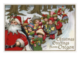 Christmas Greetings from Oregon - Santa & Sleigh