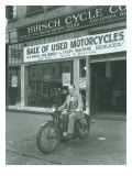 Man on Harley Davidson Motocycle at Hirsch Cycle Co., 1927