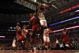 Miami Heat v Chicago Bulls - Game Two, Chicago, IL - MAY 18: Derrick Rose and Chris Bosh Photographic Print