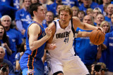 Oklahoma City Thunder v Dallas Mavericks - Game One, Dallas, TX - MAY 17: Dirk Nowitzki and Nick Co