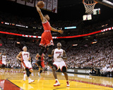 Chicago Bulls v Miami Heat - Game Four, Miami, FL - MAY 24: Derrick Rose, LeBron James and Mike Bib