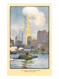 Painting of Woolworth Building from Ferry, New York City