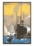 Poster of Ocean Liner, Skyscrapers, New York City