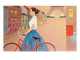 Buy Girl with Bicycle in Front of Eiffel Tower at AllPosters.com