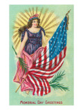 Memorial Day Greetings, Columbia and Flag