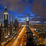 Buy United Arab Emirates (UAE), Dubai, Sheikh Zayed Road Looking Towards the Burj Kalifa at Night at AllPosters.com