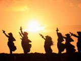 Silhouette of Hula Dancers at Sunrise, Molokai, Hawaii, USA
