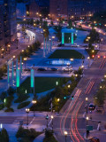 City Lit Up at Dusk, Atlantic Avenue Greenway, Boston, Massachusetts, USA