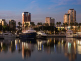 Boats on a Marina at Dusk, Shoreline Village, Long Beach, Los Angeles County, California, USA