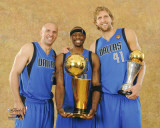Dallas Mavericks - Jason Terry, Jason Kidd, & Dirk Nowitzki with the MVP & Championship Trophies