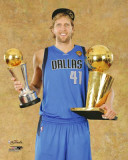 Dallas Mavericks - Dirk Nowitzki with MVP & Championship Trophies Photo