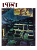 Buy "Drive-In Movie in the Rain," Saturday Evening Post Cover, May 13, 1961 at AllPosters.com