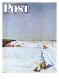 Buy "Waiting for School Bus in Snow," Saturday Evening Post Cover, February 1, 1947 at AllPosters.com