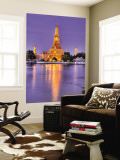Wat Arun, Buddhist Temple Reflects in River at Dusk, Bangkok, Thailand