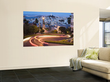 Vehicles Leave Colourful Light Trails at Dusk on Lombard Street