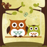 Two Owls on Swing Kunstdruck