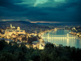 Hungary, Budapest, Castle District, Royal Palace and Chain Bridge over River Danube