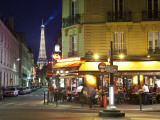 Eiffel Tower and Cafe on Boulevard De La Tour Maubourg, Paris, France