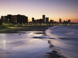View of City Skyline and Beachfront at Sunset, Durban, Kwazulu-Natal, South Africa