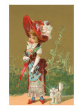 Dressed-Up Victorian Girl with Toy Dog