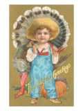 Thanksgiving Greetings, Farmer Boy with Turkey