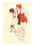 Women in Bathing Costumes with Terrier