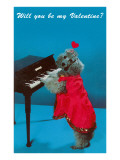Will You Be My Valentine? Poodle at Piano