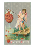 Valentine Greeting, Cupid Fishing Hearts