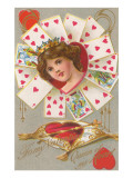 To My Valentine, Girl Surrounded by Heart Cards Poker Poster