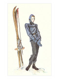Drawing of Lady with Skis
