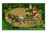 St. Patricks Day, Couple in Donkey Cart