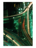 Nighttime Aerial View of Freeways and Traffic Motion, Tokyo, Japan