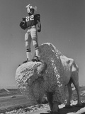 West Texas State Star Football Player Eugene Morris, Posing with School Mascot