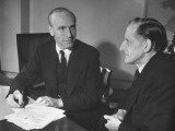 Rt. Hon. Ralph Assheton Going over Conservative Party Business with Sir Robert Topping