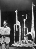 Artist Bernard Rosenthal Standing with One of His Sculptures