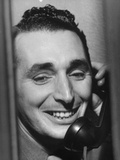 Candid of Pvt. Philip Schwab Talking from GI Phone Center in Times Square to His Son in Chicago