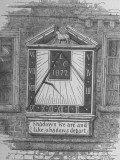 drawing of Sundial from the Temple with Inscription Reading: Shadows We are and Like Shadows Depart