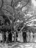 John Lindberg and His Wife Standing under the Campus Oaks after the Wedding