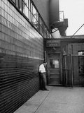 Polish Dp Franciszek Gawal Standing Outside Employment Office after Arriving in the US