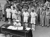 Buy Gen. Douglas MacArthur as British Adm. Fraser Signs Official Surrender of Japan Aboard USS Missouri at AllPosters.com
