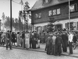 Polish Girls Gathering in Front of Building at Camp for Displaced Persons