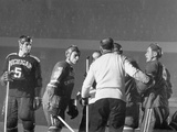 Coll. Hockey: Bu Joe Folino Arguing with Ref.About a Penalty