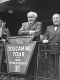 Conductor Arturo Toscanini and Wilfred Pelletier on the Platform of a Special Train Looking Out