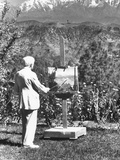 Himalayan Buddhist Hermit Artist Earl H. Brewster from Ohio, Painting the Horizon on His Canvas